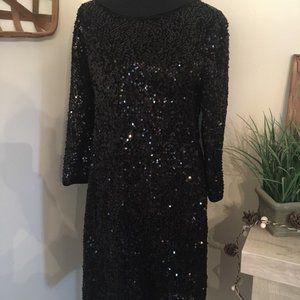Forever 21 Black Sequin Dress w/velour trim on neck & sleeve.  Size L